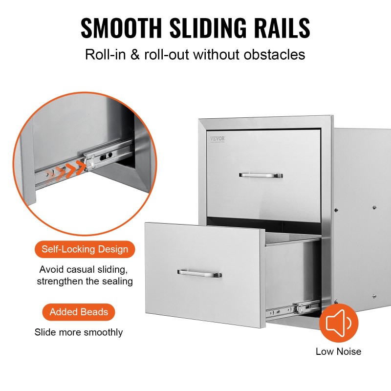 Ulkokeittiön kaksitasoinen upotettava laatikosto ruostumattomasta teräksestä 451 x 514 x 310 mm
