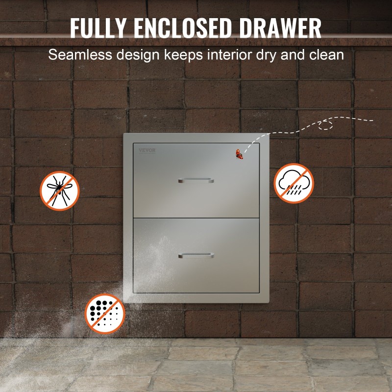 Ulkokeittiön kaksitasoinen upotettava laatikosto ruostumattomasta teräksestä 451 x 514 x 310 mm