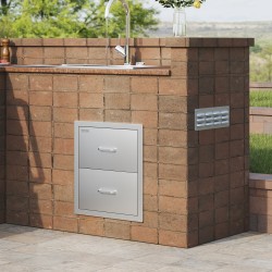 Ulkokeittiön kaksitasoinen upotettava laatikosto ruostumattomasta teräksestä 451 x 514 x 310 mm