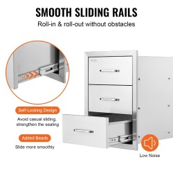 Ulkokeittiön vetolaatikkomoduuli ruostumaton teräs 3 laatikkoa upotettava 400x450x450 mm