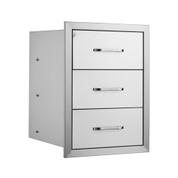 Ulkokeittiön vetolaatikkomoduuli ruostumaton teräs 3 laatikkoa upotettava 400x450x450 mm