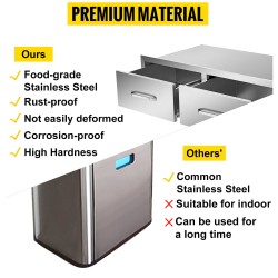 Ulkokeittiön ruostumaton teräslaatikosto 75x25x50 cm kaksiosainen ilmanvaihtopaneelilla