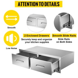 Ulkokeittiön ruostumaton teräslaatikosto 75x25x50 cm kaksiosainen ilmanvaihtopaneelilla