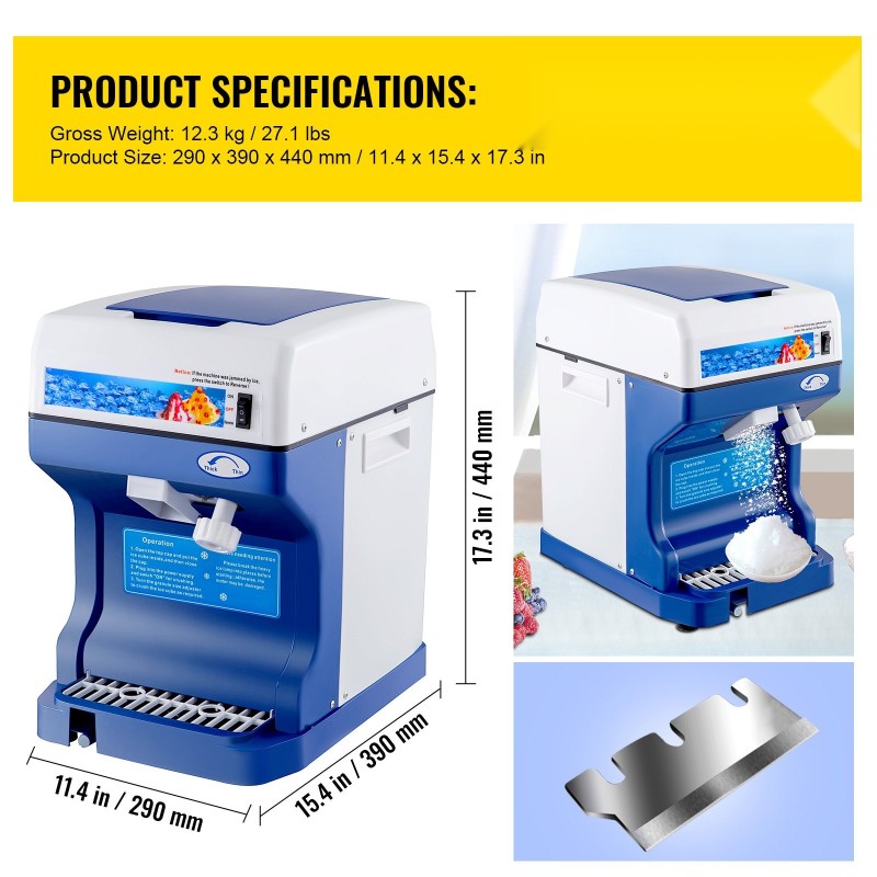 Jäähilekone 120 kg tunnissa 250 W ABS-muovi ruostumaton teräs ammattilaiskäyttöön