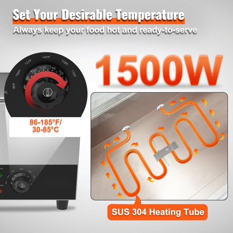 Sähköinen bain marie ruoanlämmitin ruostumattomasta teräksestä 3 kpl 8 qt ruokapataa