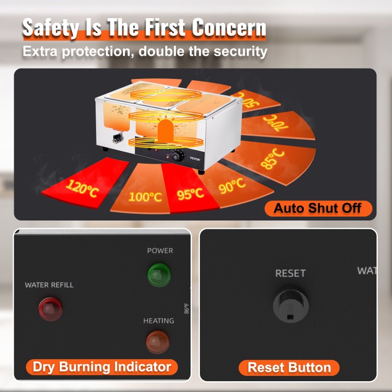Sähköinen bain marie ruoanlämmitin ruostumattomasta teräksestä 3 kpl 8 qt ruokapataa