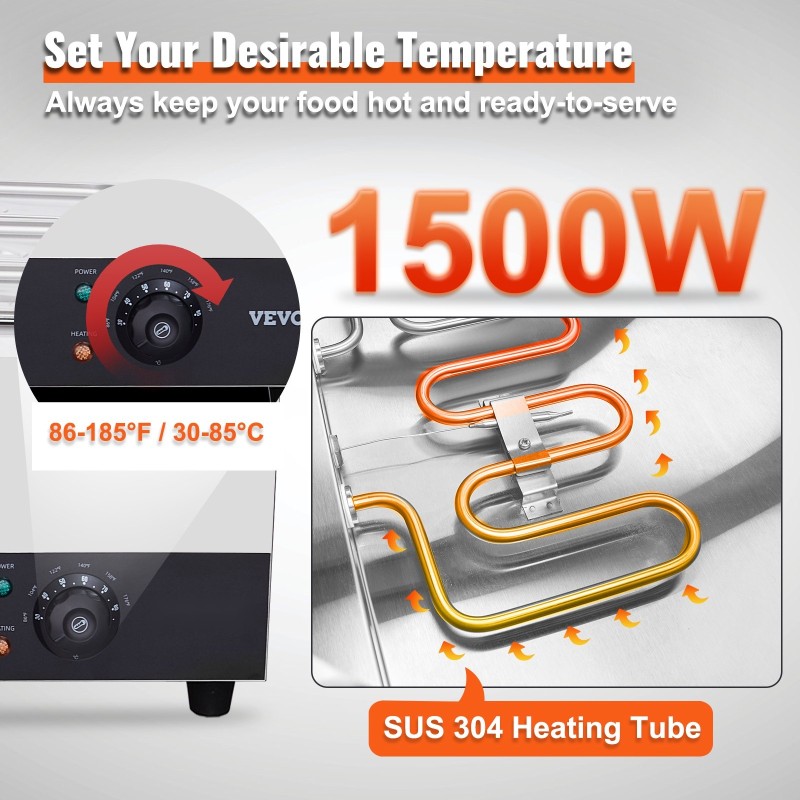 Sähköinen pöytämallinen ruokalämmitin kuusi teräskattilaa ruostumaton teräs vesikylpy buffettikäyttöön