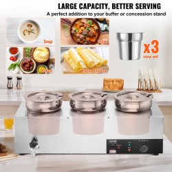 Sähköinen keittoastia ruostumattomasta teräksestä kolmella pyöreällä padalla ammattikäyttöön