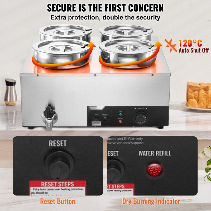 Sähköinen keittohaude ruostumatonta terästä neljä seitsemän litran astiaa noutopöytiin