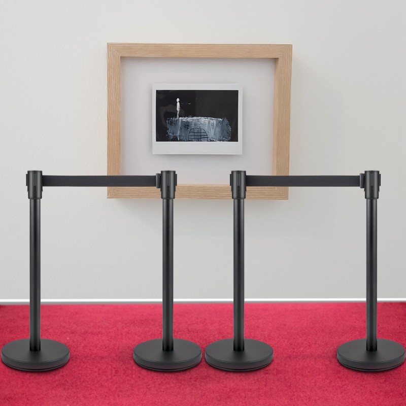 Jonotolppasetti neljä kappaletta ruostumaton teräs musta kaksi metriä pitkä hihna