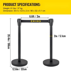 Jononohjaustolppasarja 6 kpl teräs ja rauta sisäänkelaantuva 2 m musta nauha