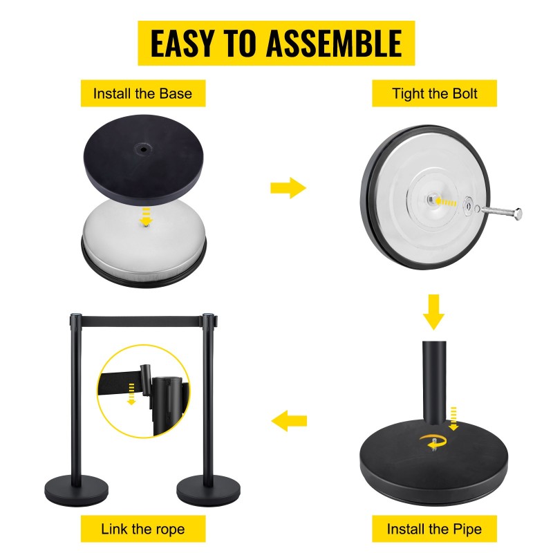 Jononohjaustolpusetti 4 kpl ruostumaton teräs ja rauta 90cm musta 2m nauha betonijalusta