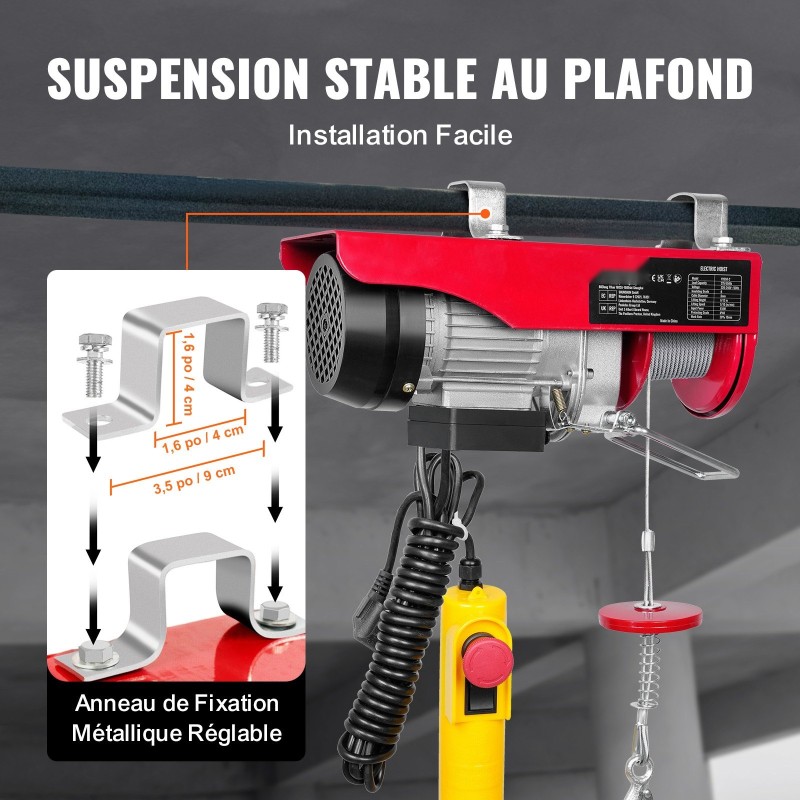 Sähköinen teräsvaijeritalja 250 kg 12 m nostokorkeus kuparimoottori 427 cm johdollinen kaukosäädin