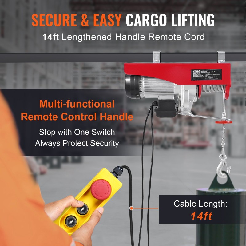 Sähkövinssi kaksivaijerikäyttö 1200 kg 230V teräsvaijeri johdollinen 426,7 cm kaukosäädin