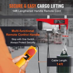 Sähköinen nostin 230V teräspunottu vaijeri 200/400 kg hätäseispainike johdollinen kaukosäädin