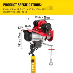 Sähköinen vaijeritalja siirtovaunulla valurauta ja alumiini 1000 kg 1800W