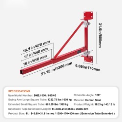 Sähköisen taljan tukivarsi hiiliteräs 180 asteen kääntyvä 600 kg työpaja autotalli varasto