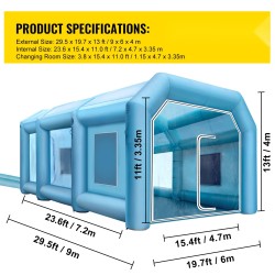 Täytettävä maalausteltta 9 x 6 x 4 m Oxford-kangas täyttö- ja ilmanvaihtopuhaltimilla