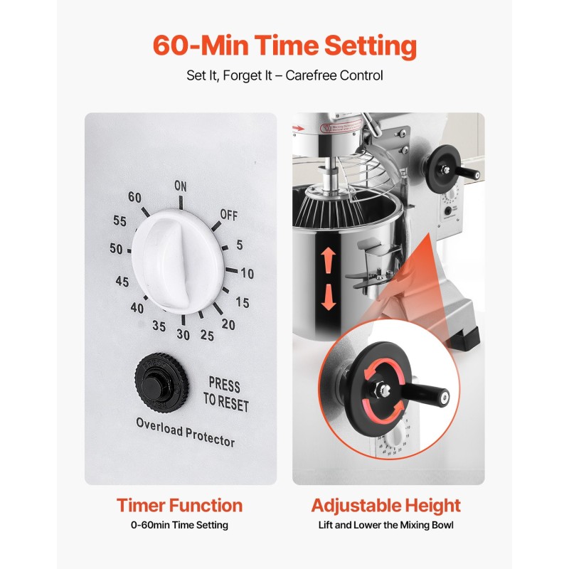 Ammattikeittiön sähköinen sekoitin 20 litran ruostumattomasta teräksestä valmistettu 750 watin kolmella nopeudella