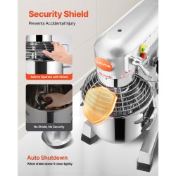 Ammattikeittiön sähköinen sekoitin 20 litran ruostumattomasta teräksestä valmistettu 750 watin kolmella nopeudella