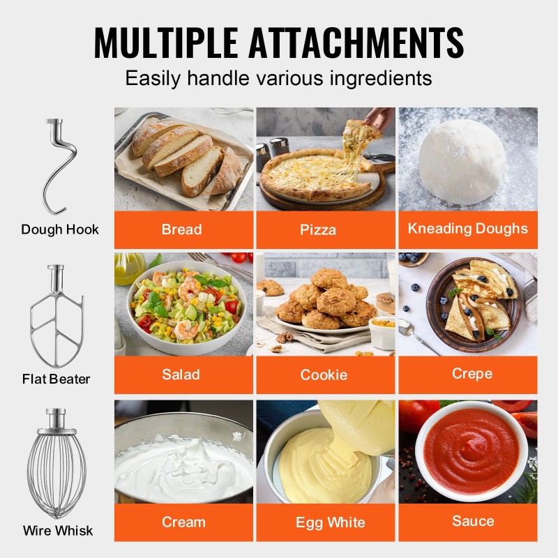 Taikinakone 28,5 litraa 1100 wattinen kolmiportainen ruostumaton teräskulho kolme sekoituslisäosaa