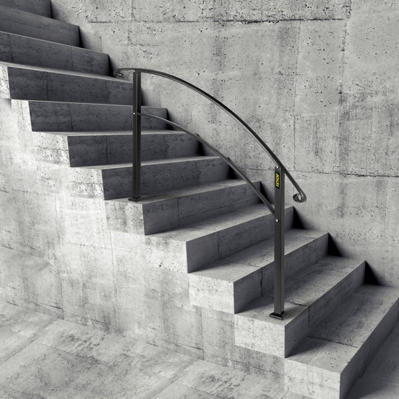 Portaiden kaide taottua rautaa 1–4 askelmalle mattamusta säädettävä asennussarja mukana