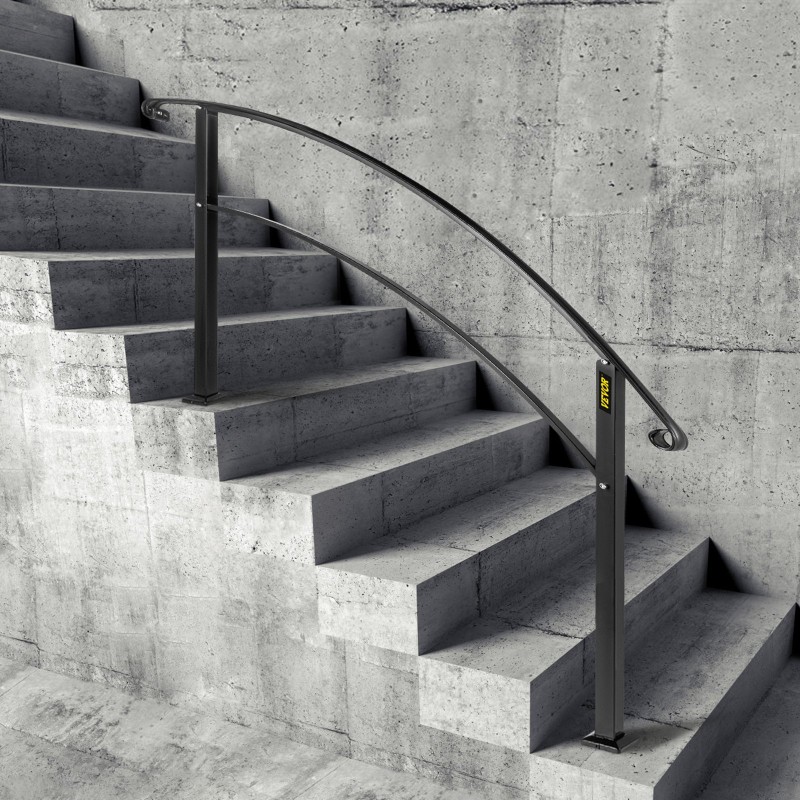 Käsijohde taotusta raudasta 1–5 portaalle ulkokäyttöön musta säädettävä korkeus ja kulma