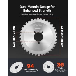 Raudoitusleikkurin vaihtoterä SK51-teräs keraamiset kärjet 36 hammasta 140 mm