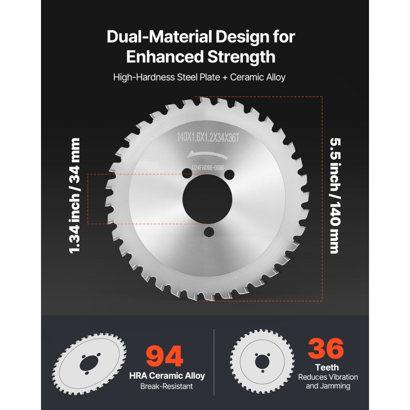 Raudoitusleikkurin vaihtoterä SK51-teräs keraamiset kärjet 36 hammasta 140 mm