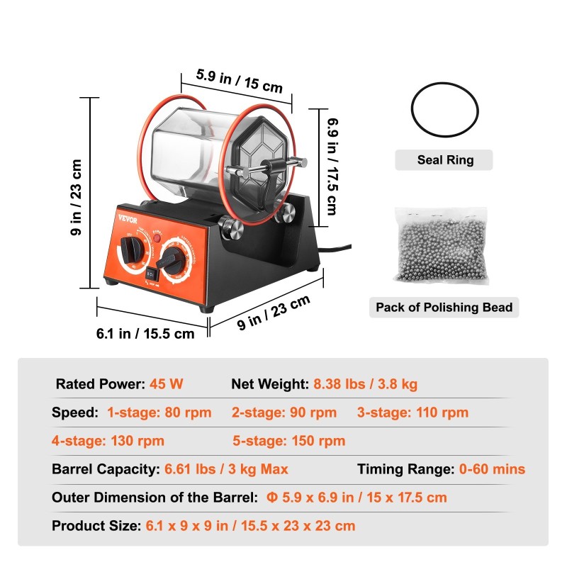 Pyörivä rumpukiillotuskone 3 kg rummulla koruille kiville ja pienosille