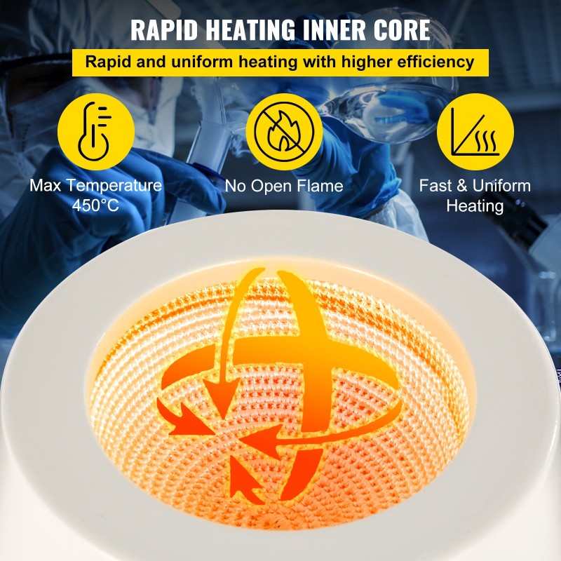 Lämmitysmantteli magneettisekoittimella 500 ml 500 W teräskuori lasikuituinen sisäosa