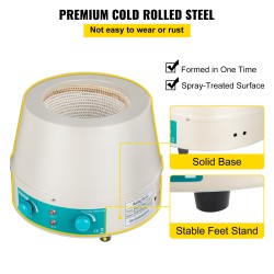 Lämmitysmantteli magneettisekoittimella 500 ml 500 W teräskuori lasikuituinen sisäosa