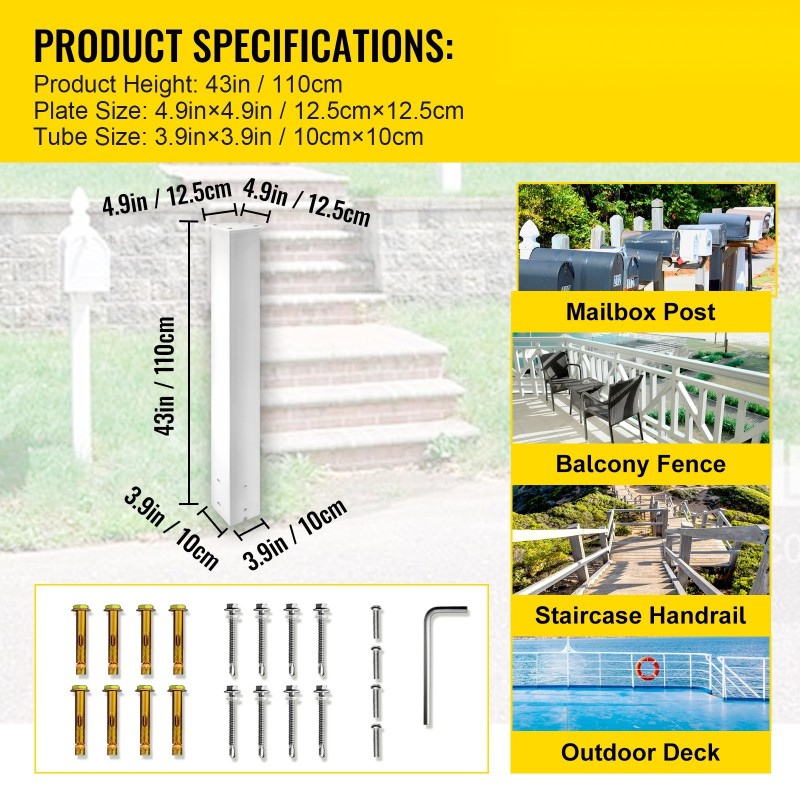 Postilaatikon jalusta Q235-teräs 109,5 cm jauhemaalattu valkoinen ulkokäyttöön