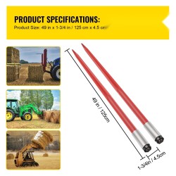 Pyöröpaalin piikit jousiteräs 125 cm pari 2041 kg kantavuus traktoreihin ja kuormaajiin