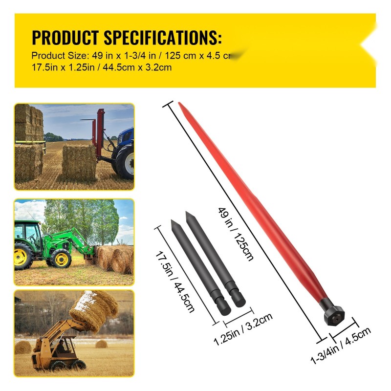 Pyöröpaalispiikki jousiteräs 125 cm 1360 kg kantavuus 4,5 cm halkaisija 2 tukipiikkiä