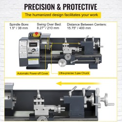 Pöytämallinen metallisorvi valurautarunko 210/400 mm 1100W MT5-kara 4-leukaistukka