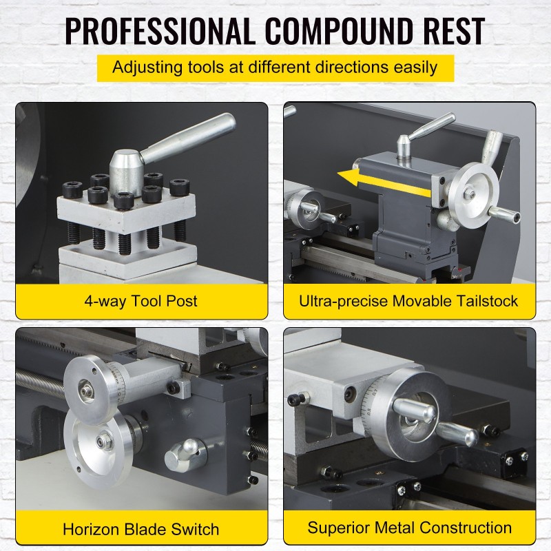 Pöytämallinen metallisorvi valurautarunko 210/400 mm 1100W MT5-kara 4-leukaistukka
