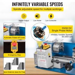 Pieni pöytäsorvi valurautarunko 550 wattia 50–2500 kierrosta minuutissa 180×350 mm