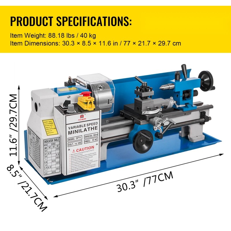 Pieni pöytäsorvi valurautarunko 550 wattia 50–2500 kierrosta minuutissa 180×350 mm