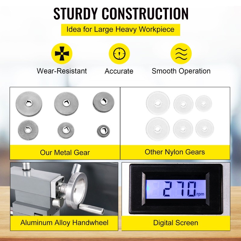 Metallisorvi valurautarunko 1100W 220x750 mm säädettävä nopeus 50–2250 3-leukainen MT5 MT2