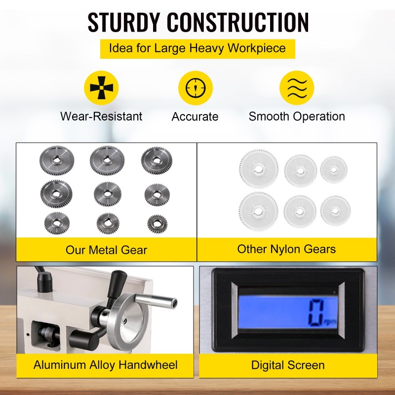 Metallisorvi valurautarunko kääntö 210 mm keskipisteväli 350 mm 600W portaattomalla nopeudensäädöllä