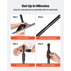 Banneritaustateline alumiinirunkoinen musta säädettävä leveys 170–300 cm korkeus 110–240 cm kantolaukku