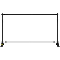 Banneritaustateline alumiinirunkoinen musta säädettävä leveys 170–300 cm korkeus 110–240 cm kantolaukku