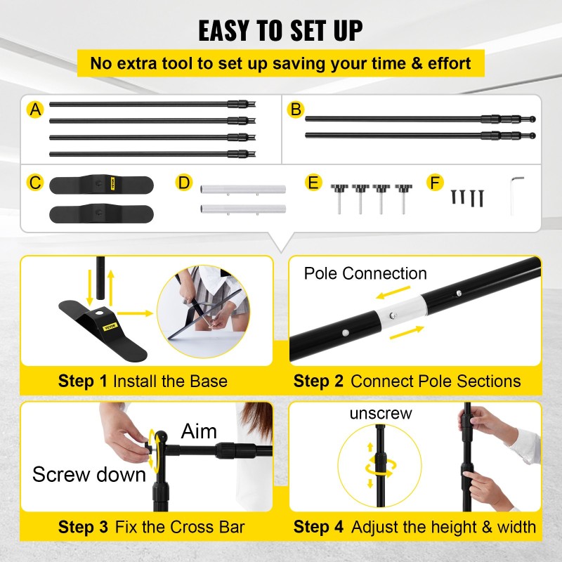 Taustabanneriteline alumiinirunko säädettävä 1,1–2,4 m korkeus 4 kpl pakkaus