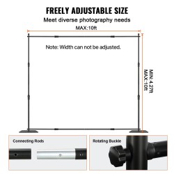 Taustatelinpakkaus hiiliteräspohjalla 10x10 jalkaa säädettävä korkeus 6 puristinta kantolaukku