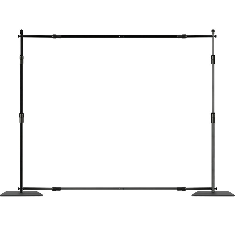 Taustatelinpakkaus hiiliteräspohjalla 10x10 jalkaa säädettävä korkeus 6 puristinta kantolaukku