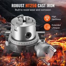 Pyöröpöytä jyrsinkoneelle 100 mm HT250 valurauta 3-leukainen 80 mm istukka