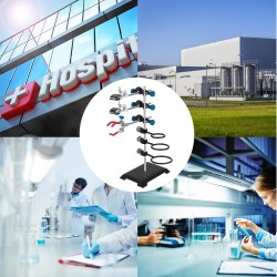 Laboratorioteline 600 mm pylväällä ruostumattomasta teräksestä ja valuraudasta 3 puristinta 3 rengasta