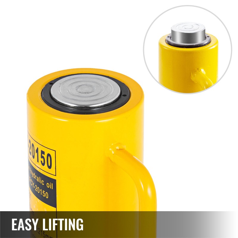 Hydraulinen yksitoiminen sylinteritunkki metallirunko kaksikymmentä tonnia iskunpituus sataviisikymmentä millimetriä