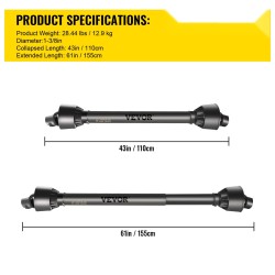 Voimanulosottoakseli 1-3/8 tuuman 6-urainen traktoripää 1-3/8 tuuman pyöreä työlaitepää säädettävä 1100–1550 millimetriä